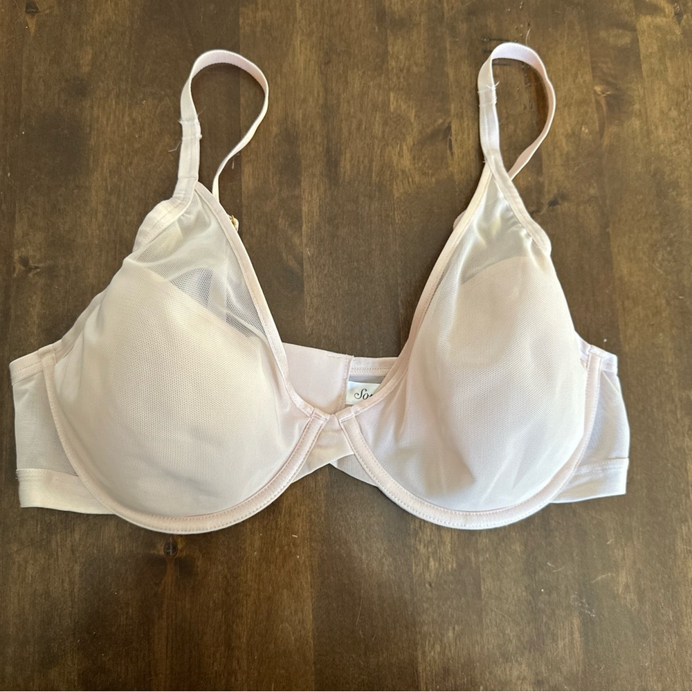 Soma 38C Bra Pink Mesh Plunge‎ Lift Sexy Lingerie Everyday Comfy Smoothing 💕